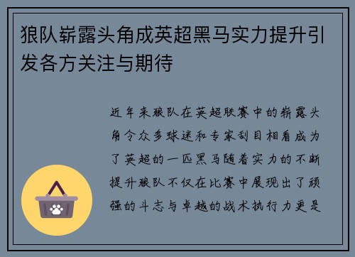 狼队崭露头角成英超黑马实力提升引发各方关注与期待