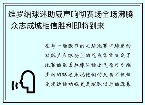 维罗纳球迷助威声响彻赛场全场沸腾 众志成城相信胜利即将到来